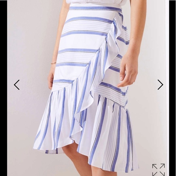 NWT!! LOFT Blue white Striped Ruffle Wrap Skirt - Picture 2 of 5